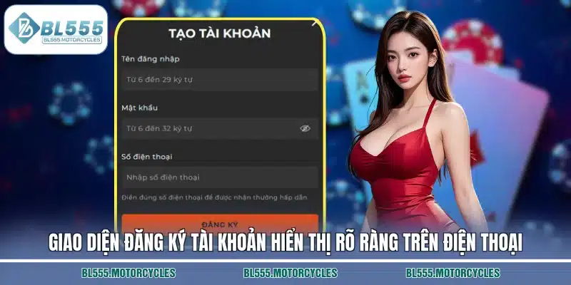 Giao diện đăng ký tài khoản hiển thị rõ ràng trên điện thoại